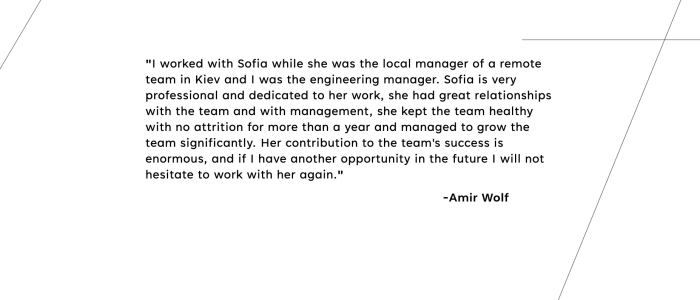 Sofia Zelenova testimonial from Amir Wolf